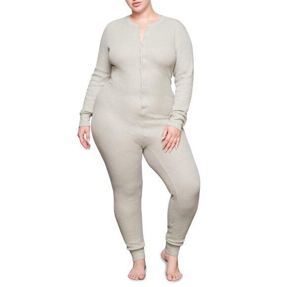 SKIMS Waffle Knit Onesie Long John Pajamas Talc 3X - Picture 1 of 13